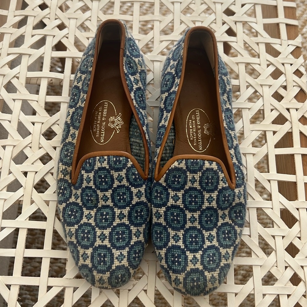 Stubbs & Wooton blue tapestry loafers palm beach